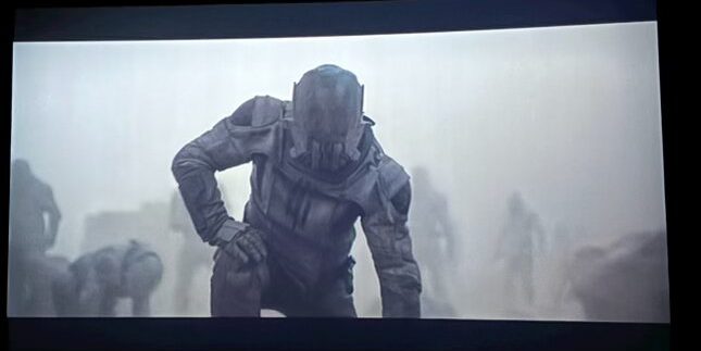 Picture of Paul Atreides about to go into battle on the movie screen. Photo by Molly Soloman