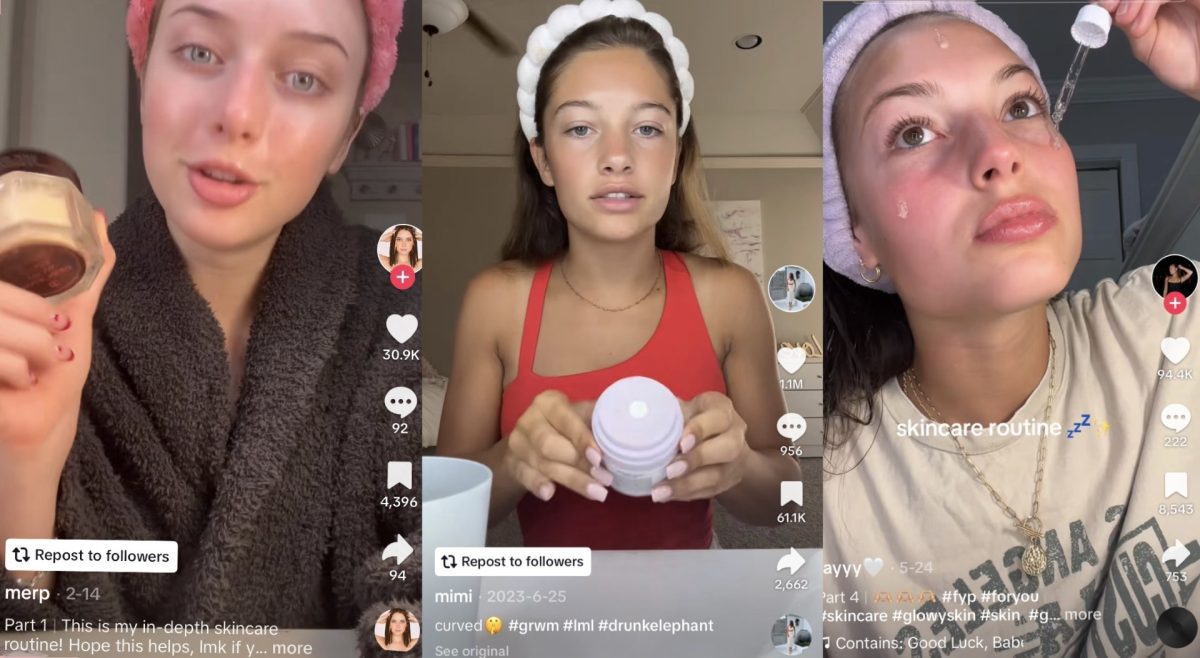 Influencers posting their skincare routines. Image by Ruby Sokol and Norah Pabst.