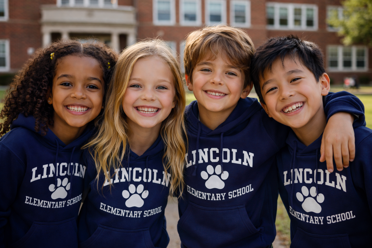 Imagine your kids took a picture with their school sweatshirts. If that photo made its way to the internet, anyone could use that picture and information of where these four kids go to school to their advantage. Image created by ChatGPT